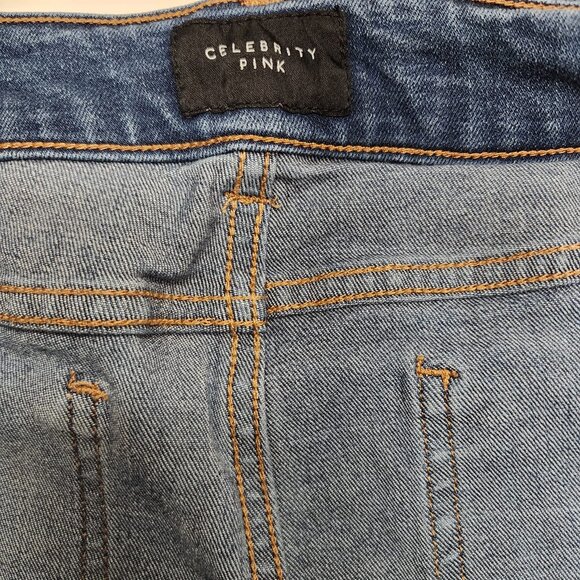 Celebrity Pink Runaway Midi Cuffed Jean Shorts Size 17 Mid Rise Distressed - Picture 3 of 7